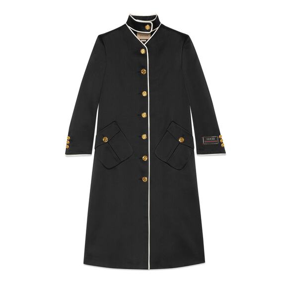 Gucci Piped-trim Single-breasted Silk Button Coat Long Jacket In Black IT 40 - Picture 1 of 15